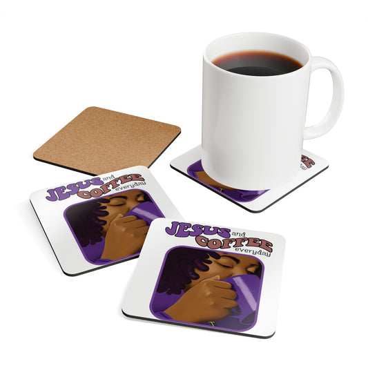 Jesus and Coffee Corkwood Coaster Set